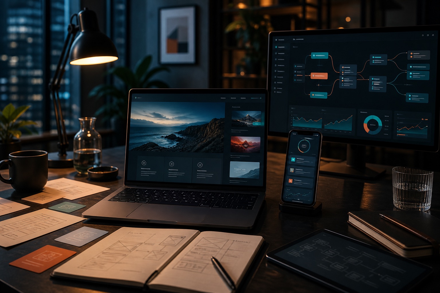 MadeleineCrush software and AI studio workbench with website, mobile app, and automation dashboards
