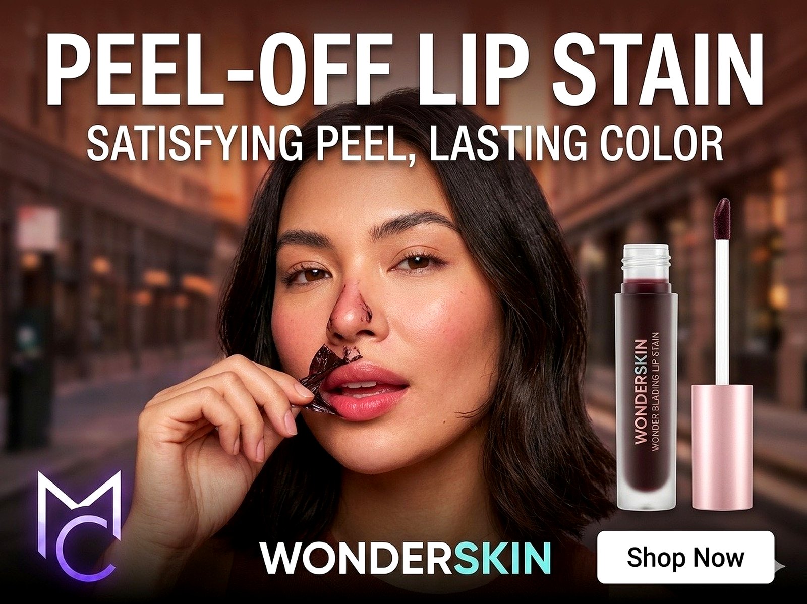 Wonderskin peel-off lip stain ad creative